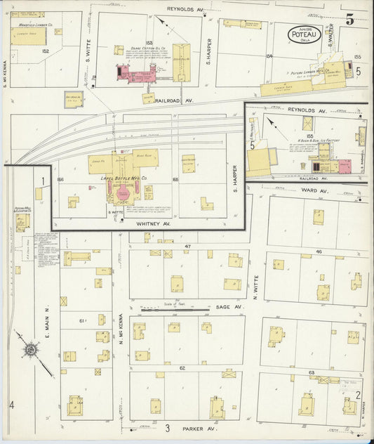 Sanborn Fire Insurance Map from Poteau, Le Flore County, Oklahoma (1916), Sheet #0005 - Historic Sanborn Fire Insurance Map Print, vintage old map wall art, antique decor, genealogy gift, Oklahoma Oklahoma map
