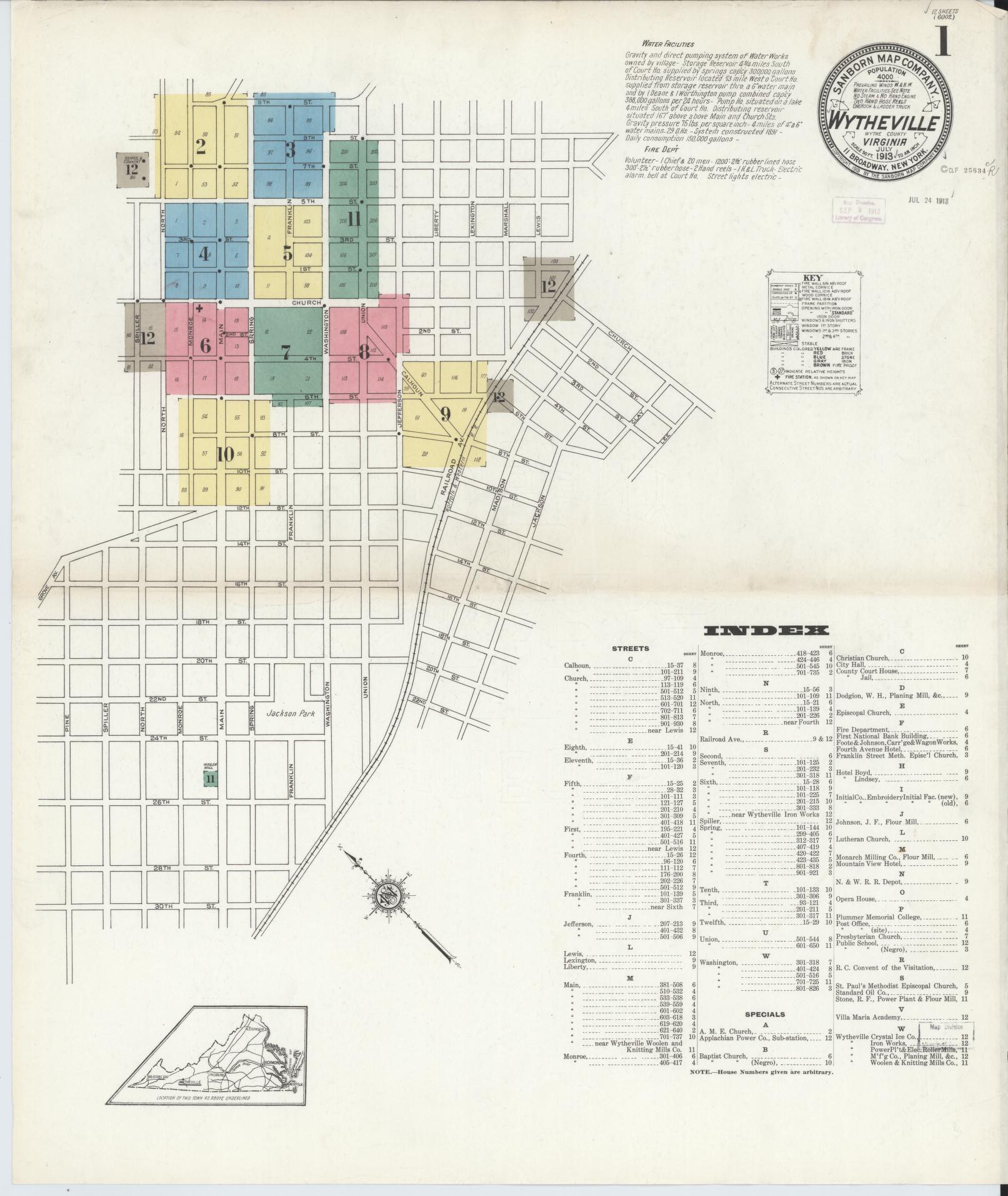 Sanborn Fire Insurance Map from Wytheville, Wythe County, Virginia. (1913) – Historic Sanborn Fire Insurance Map Print