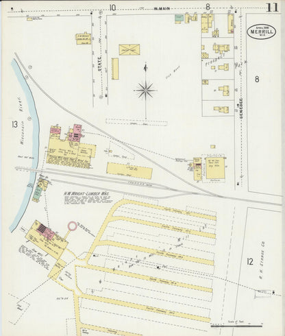 Sanborn Fire Insurance Map from Merrill, Lincoln County, Wisconsin (1898), Sheet #0011 - Complete Map Set gallery image, historic Sanborn map, vintage wall art, Wisconsin Wisconsin