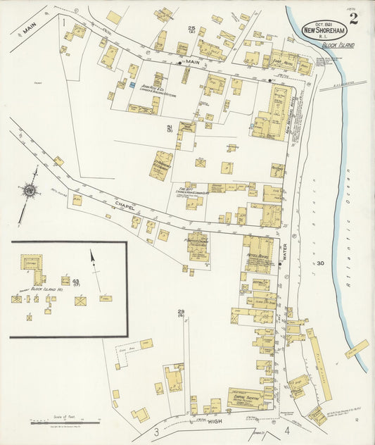 Sanborn Fire Insurance Map from New Shoreham, Newport County, Rhode Island (1921), Sheet #0002 - Historic Sanborn Fire Insurance Map Print, vintage old map wall art, antique decor, genealogy gift, Rhode Island Rhode Island map
