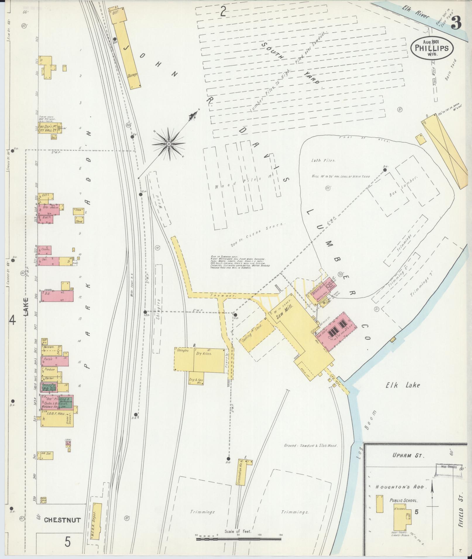 Sanborn Fire Insurance Map from Phillips, Price County, Wisconsin (1901), Sheet #0003 - Complete Map Set gallery image, historic Sanborn map, vintage wall art, Wisconsin Wisconsin