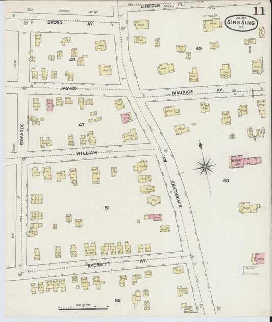 Sanborn Fire Insurance Map from Sing Sing, Westchester County, New York (1891), Sheet #0011 - Historic Sanborn Fire Insurance Map Print, vintage old map wall art, antique decor, genealogy gift, New York New York map