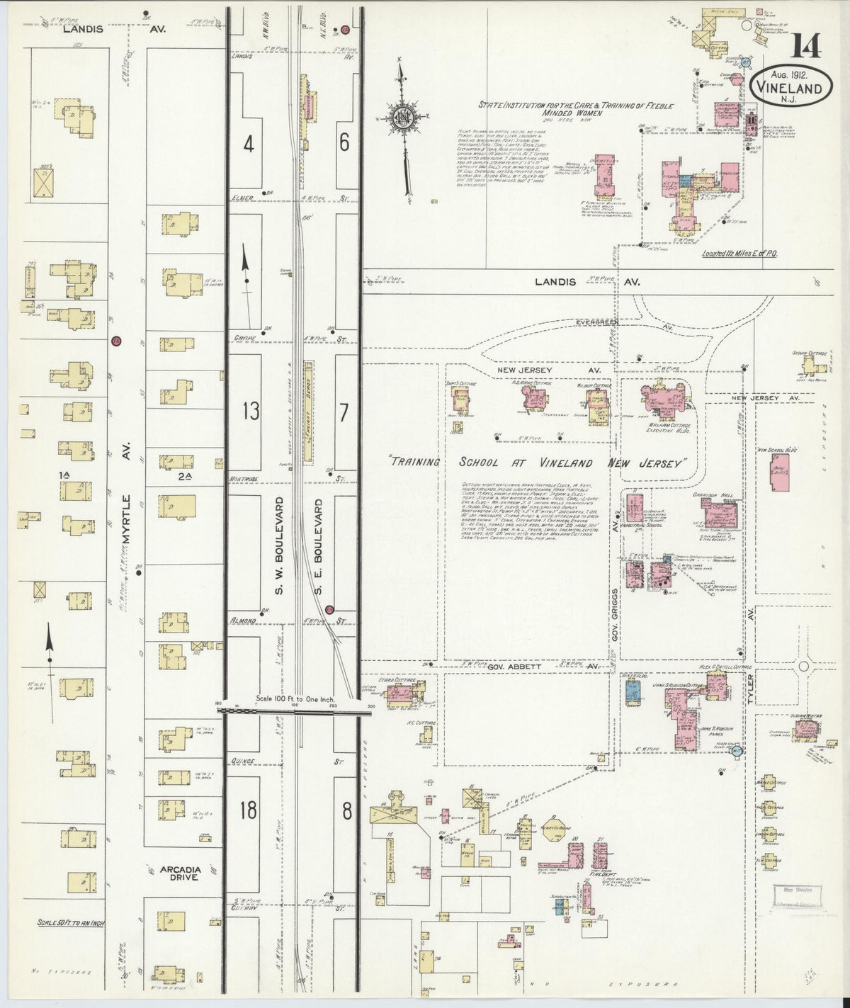 Sanborn Fire Insurance Map from Vineland, Cumberland County, New Jersey (1912), Sheet #0014 - Complete Map Set gallery image, historic Sanborn map, vintage wall art, New Jersey New Jersey