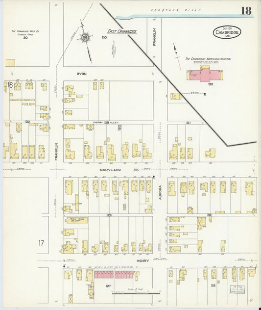Dorchester, Maryland - 1911 - Sanborn Fire Insurance Map, Sheet #0018 - Historic Sanborn Fire Insurance Map Print, Dorchester Maryland 1911 0018 vintage old map wall art