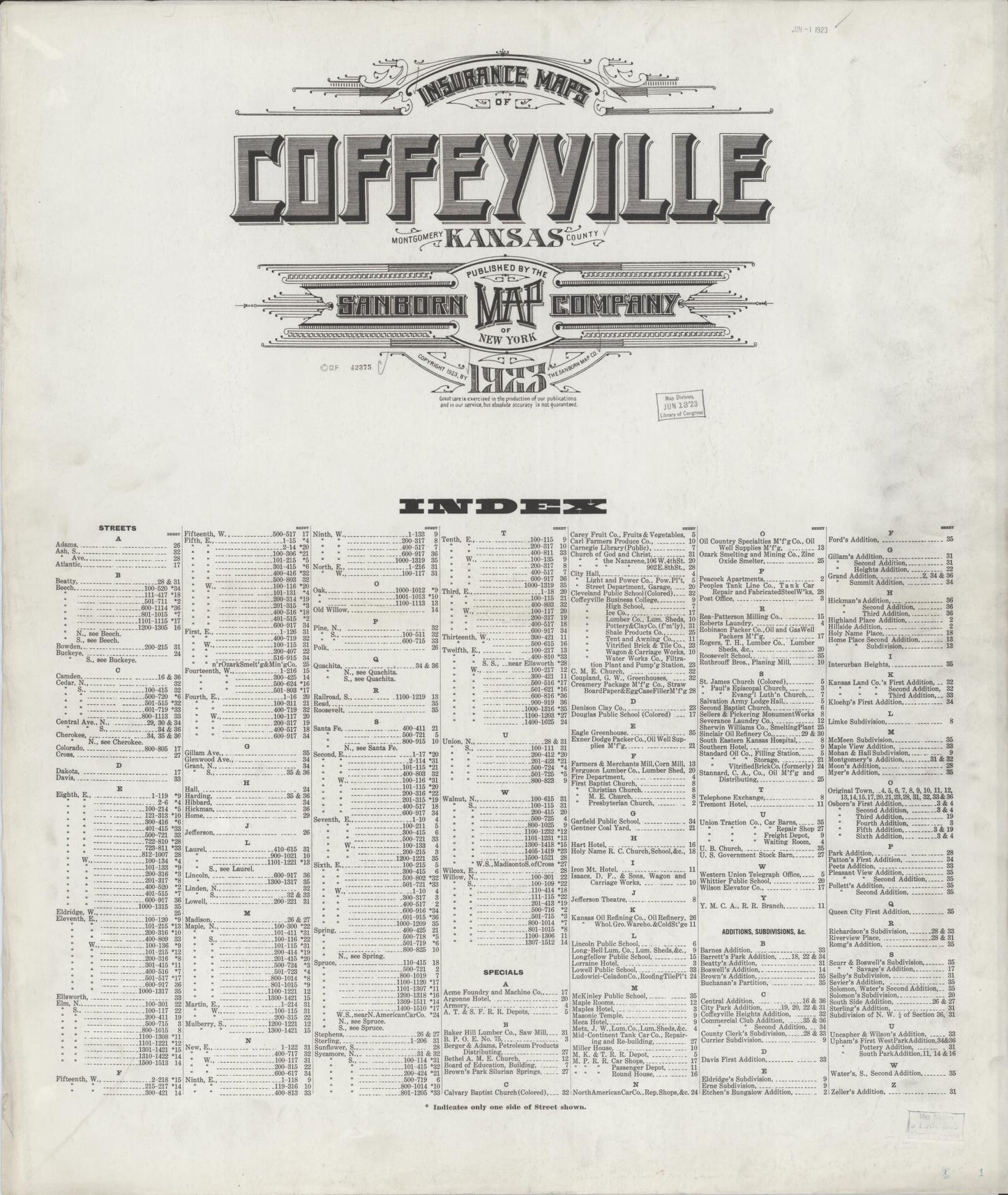 Sanborn Fire Insurance Map from Coffeyville, Montgomery County, Kansas. (1923) – Historic Sanborn Fire Insurance Map Print