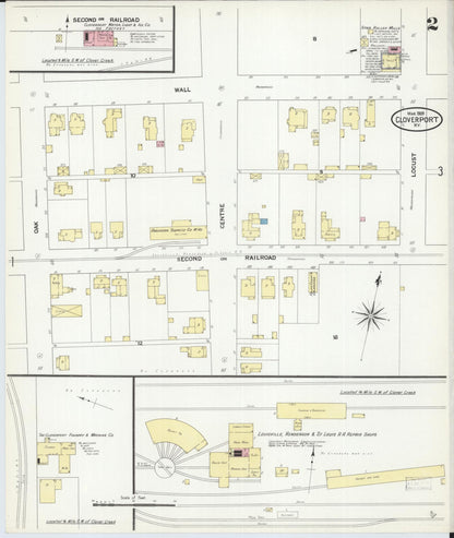 Sanborn Fire Insurance Map from Cloverport, Breckinridge County, Kentucky (1909), Sheet #0002 - Complete Map Set gallery image, historic Sanborn map, vintage wall art, Kentucky Kentucky