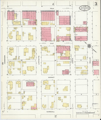 Sanborn Fire Insurance Map from Jefferson, Marion County, Texas (1911), Sheet #0003 - Historic Sanborn Fire Insurance Map Print, vintage old map wall art, antique decor, genealogy gift, Texas Texas map