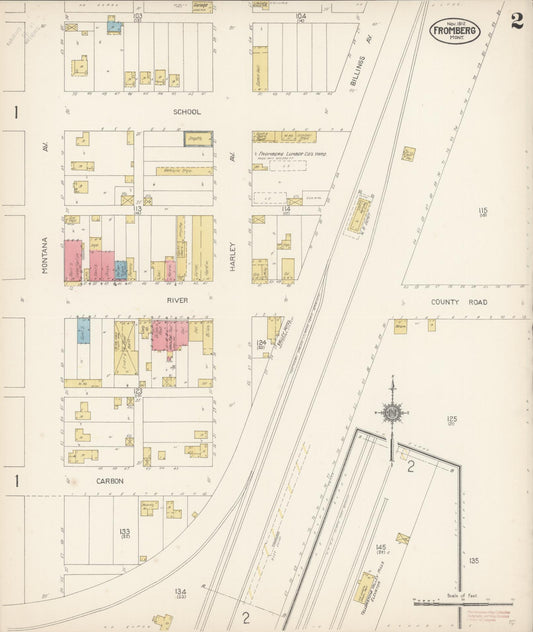 Sanborn Fire Insurance Map from Fromberg, Carbon County, Montana (1912), Sheet #0002 - Historic Sanborn Fire Insurance Map Print, vintage old map wall art, antique decor, genealogy gift, Montana Montana map