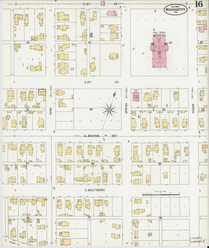 Sanborn Fire Insurance Map from Michigan City, La Porte County, Indiana (1899), Sheet #0016 - Historic Sanborn Fire Insurance Map Print, vintage old map wall art, antique decor, genealogy gift, Indiana Indiana map
