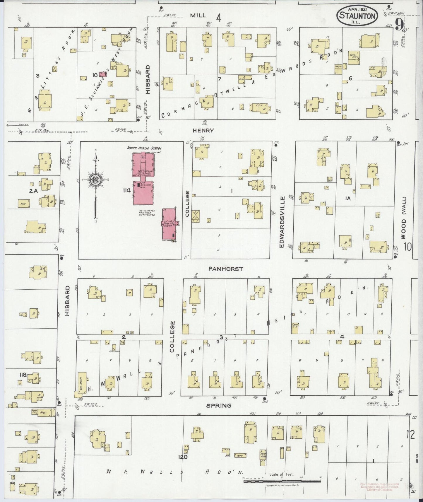 Sanborn Fire Insurance Map from Staunton, Macoupin County, Illinois (1921), Sheet #0009 - Historic Sanborn Fire Insurance Map Print, vintage old map wall art, antique decor, genealogy gift, Illinois Illinois map