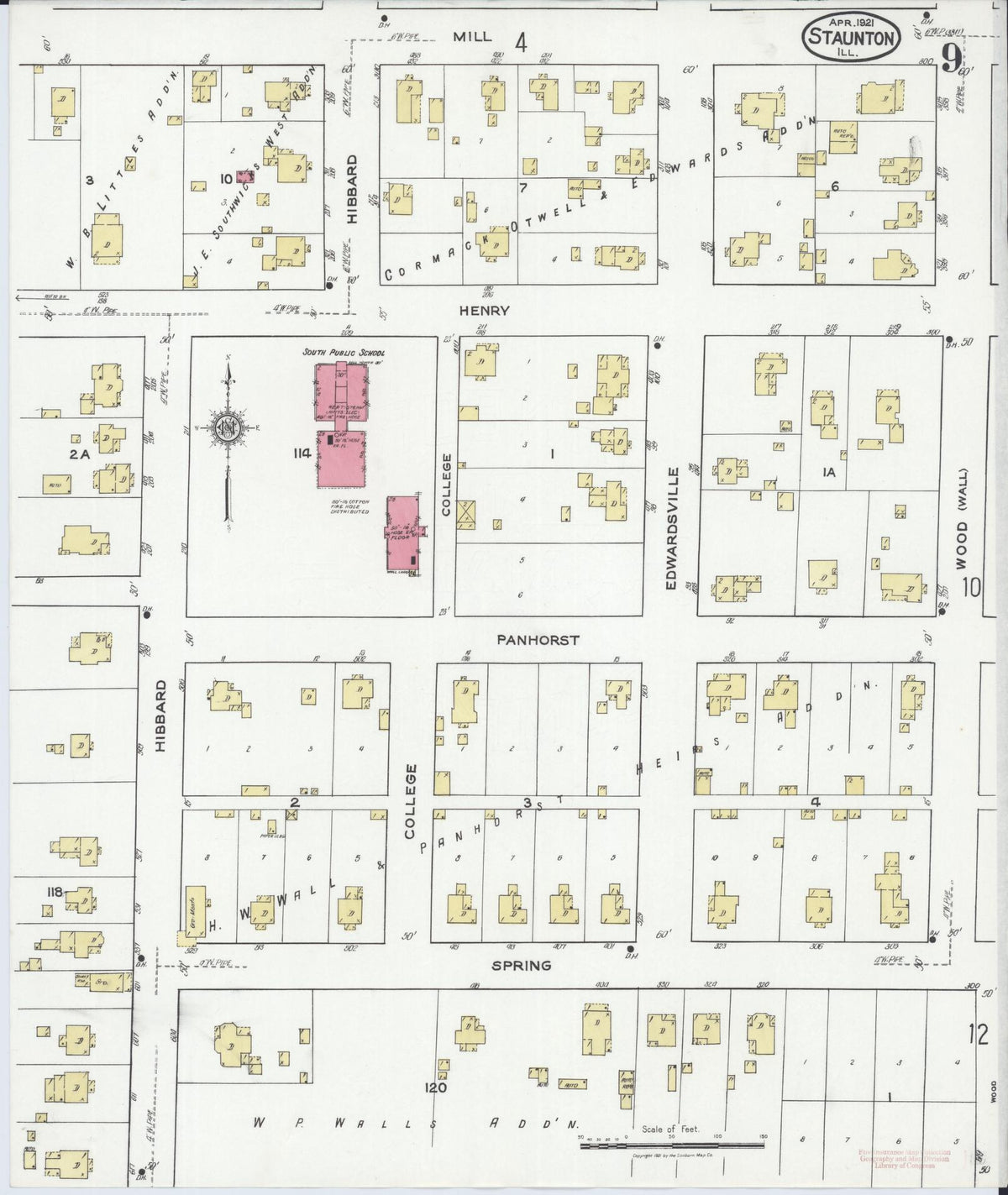 Sanborn Fire Insurance Map from Staunton, Macoupin County, Illinois (1921), Sheet #0009 - Historic Sanborn Fire Insurance Map Print, vintage old map wall art, antique decor, genealogy gift, Illinois Illinois map