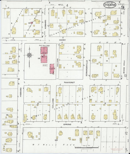 Sanborn Fire Insurance Map from Staunton, Macoupin County, Illinois (1921), Sheet #0009 - Historic Sanborn Fire Insurance Map Print, vintage old map wall art, antique decor, genealogy gift, Illinois Illinois map