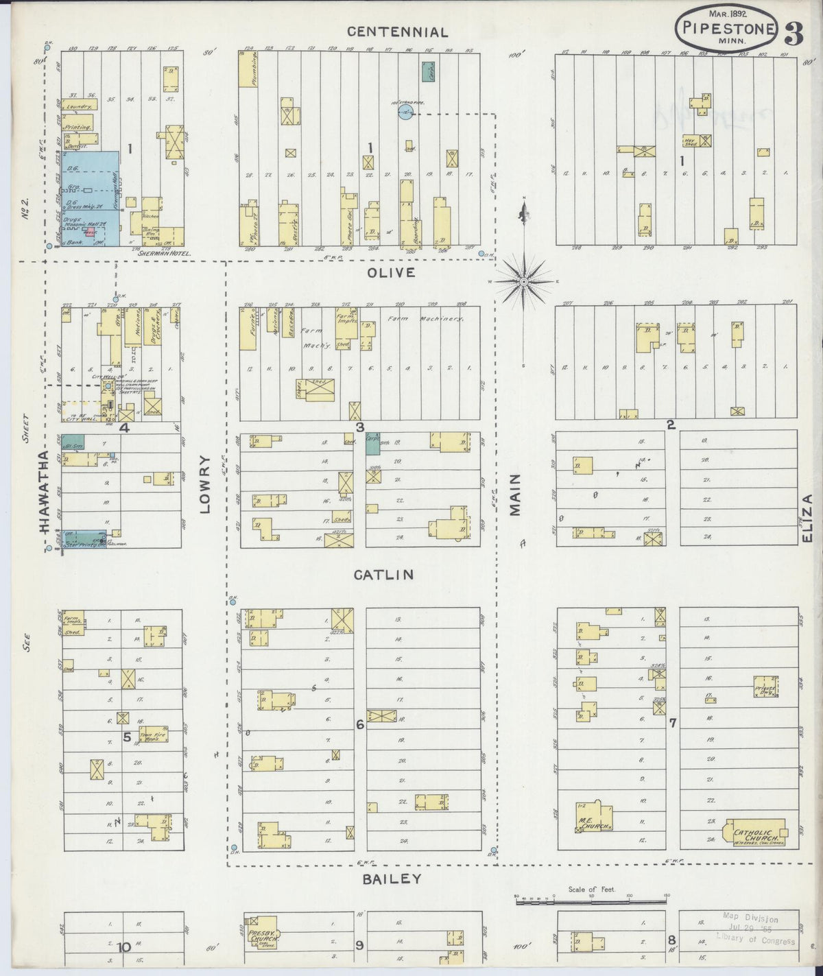 Sanborn Fire Insurance Map from Pipestone, Pipestone County, Minnesota (1892), Sheet #0003 - Historic Sanborn Fire Insurance Map Print, vintage old map wall art, antique decor, genealogy gift, Minnesota Minnesota map