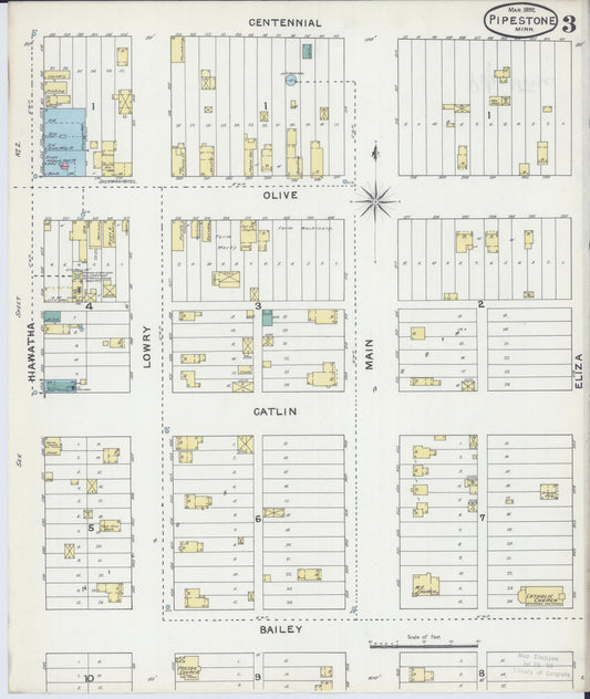 Sanborn Fire Insurance Map from Pipestone, Pipestone County, Minnesota (1892), Sheet #0003 - Historic Sanborn Fire Insurance Map Print, vintage old map wall art, antique decor, genealogy gift, Minnesota Minnesota map