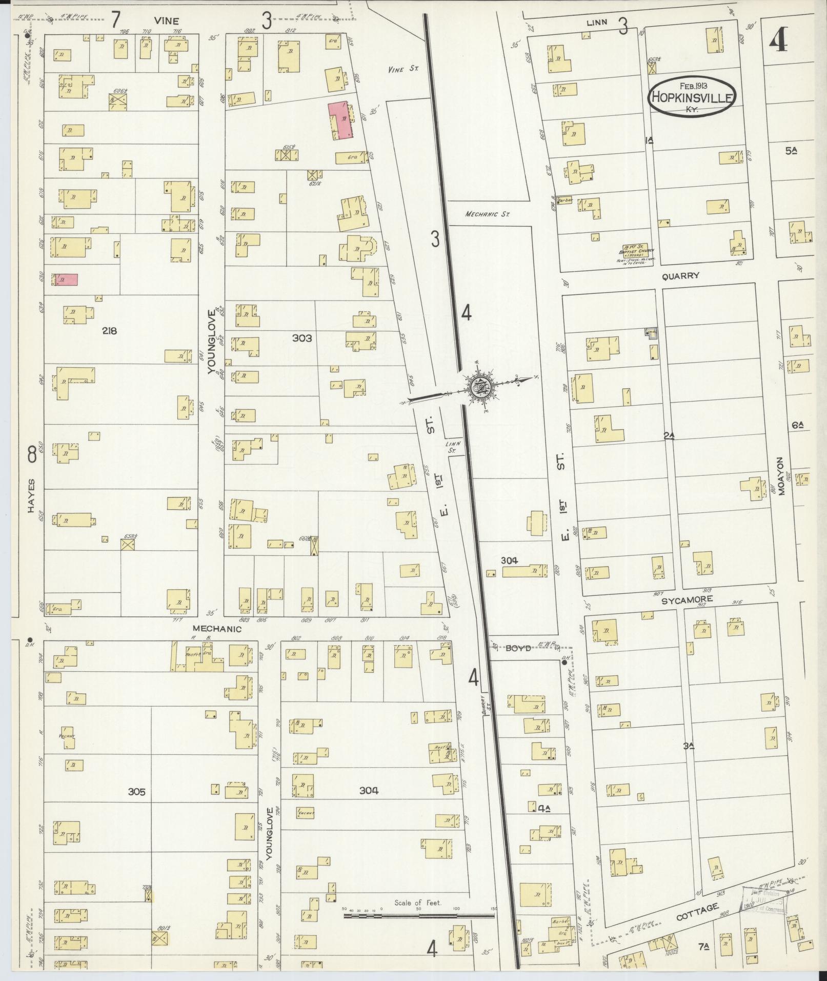 Sanborn Fire Insurance Map from Hopkinsville, Christian County, Kentucky (1913), Sheet #0004 - Historic Sanborn Fire Insurance Map Print, vintage old map wall art, antique decor, genealogy gift, Kentucky Kentucky map