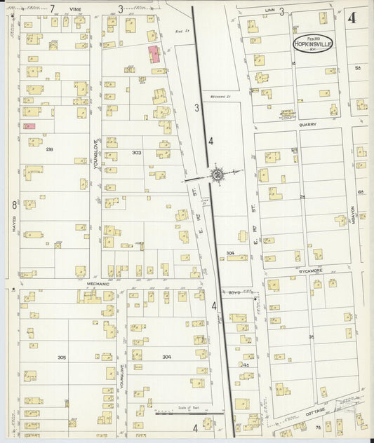 Sanborn Fire Insurance Map from Hopkinsville, Christian County, Kentucky (1913), Sheet #0004 - Historic Sanborn Fire Insurance Map Print, vintage old map wall art, antique decor, genealogy gift, Kentucky Kentucky map
