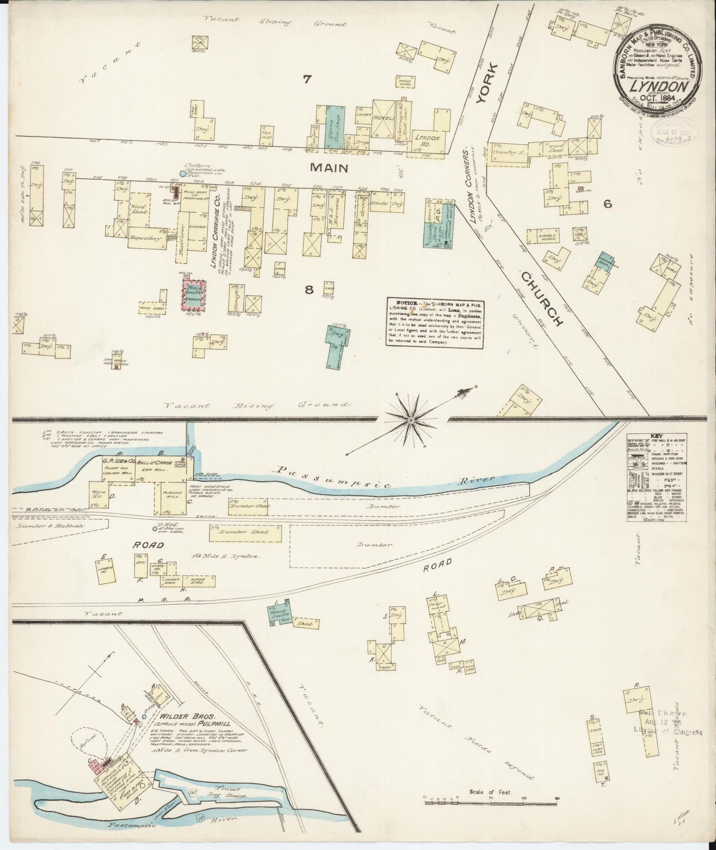 Sanborn Fire Insurance Map from Lyndon, Caledonia County, Vermont. (1884) – Historic Sanborn Fire Insurance Map Print