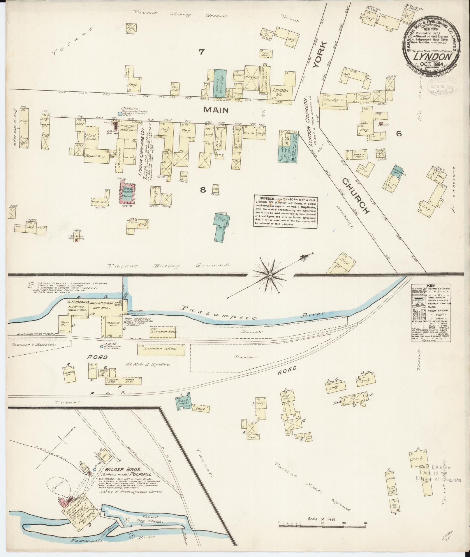 Sanborn Fire Insurance Map from Lyndon, Caledonia County, Vermont. (1884) – Historic Sanborn Fire Insurance Map Print