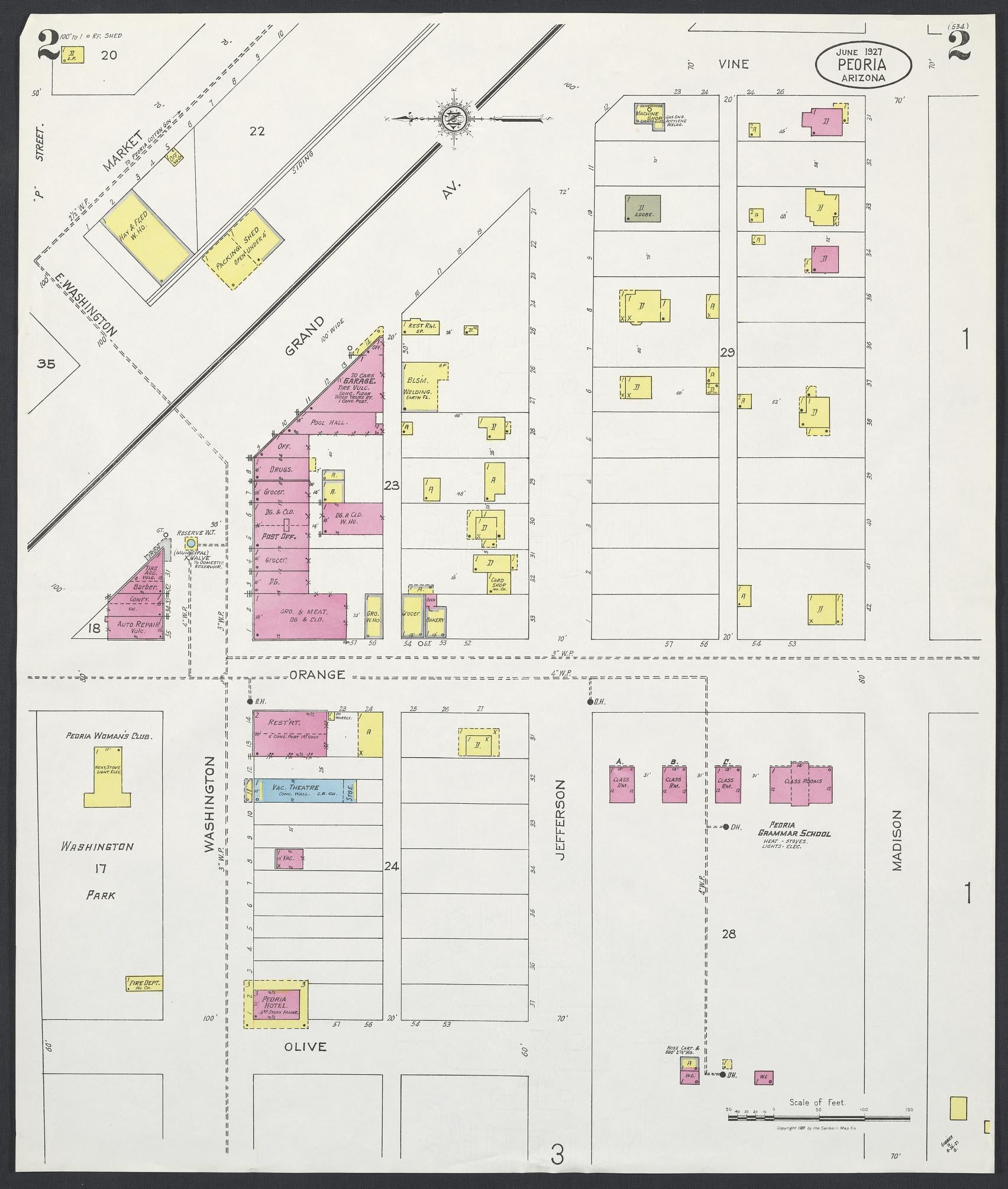 Sanborn Fire Insurance Map from Peoria, Maricopa County, Arizona (1927), Sheet #0002 - Historic Sanborn Fire Insurance Map Print, vintage old map wall art, antique decor, genealogy gift, Arizona Arizona map