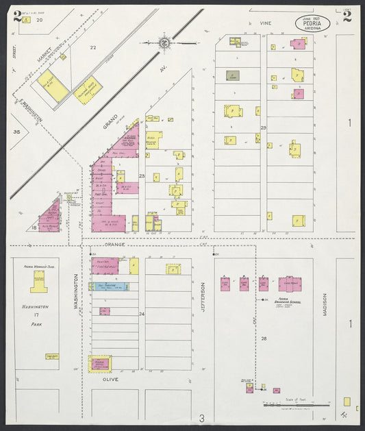 Sanborn Fire Insurance Map from Peoria, Maricopa County, Arizona (1927), Sheet #0002 - Historic Sanborn Fire Insurance Map Print, vintage old map wall art, antique decor, genealogy gift, Arizona Arizona map