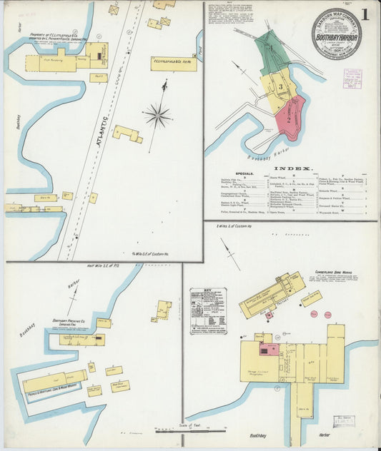 Sanborn Fire Insurance Map from Boothbay Harbor, Lincoln County, Maine (1904), Sheet #0001 - Complete Map Set gallery image, historic Sanborn map, vintage wall art, Maine Maine