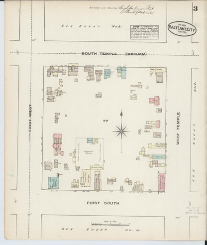 Sanborn Fire Insurance Map from Salt Lake City, Salt Lake County, Utah (1884), Sheet #0003 - Complete Map Set gallery image, historic Sanborn map, vintage wall art, Utah Utah