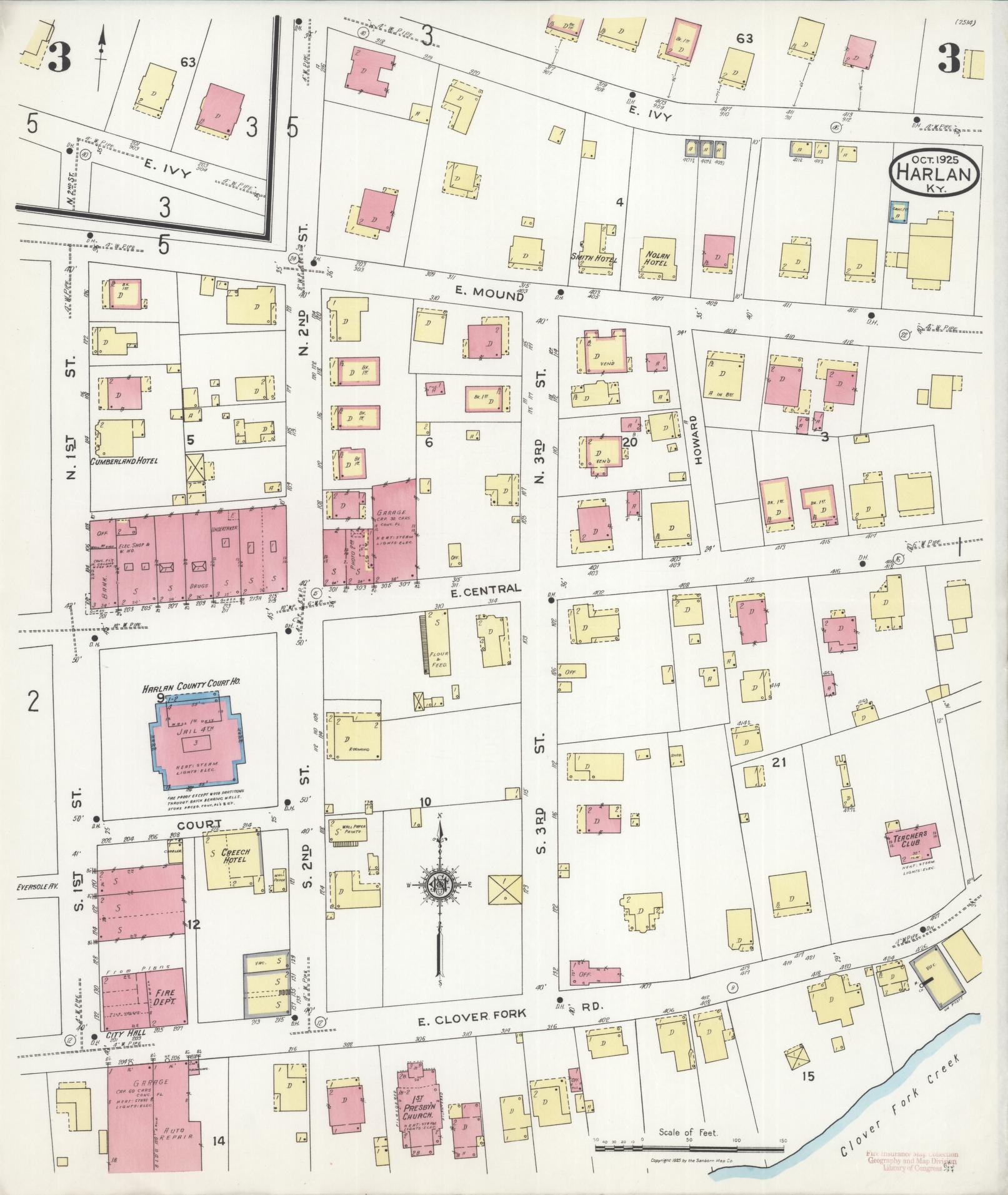 Sanborn Fire Insurance Map from Harlan, Harlan County, Kentucky (1925), Sheet #0003 - Complete Map Set gallery image, historic Sanborn map, vintage wall art, Kentucky Kentucky