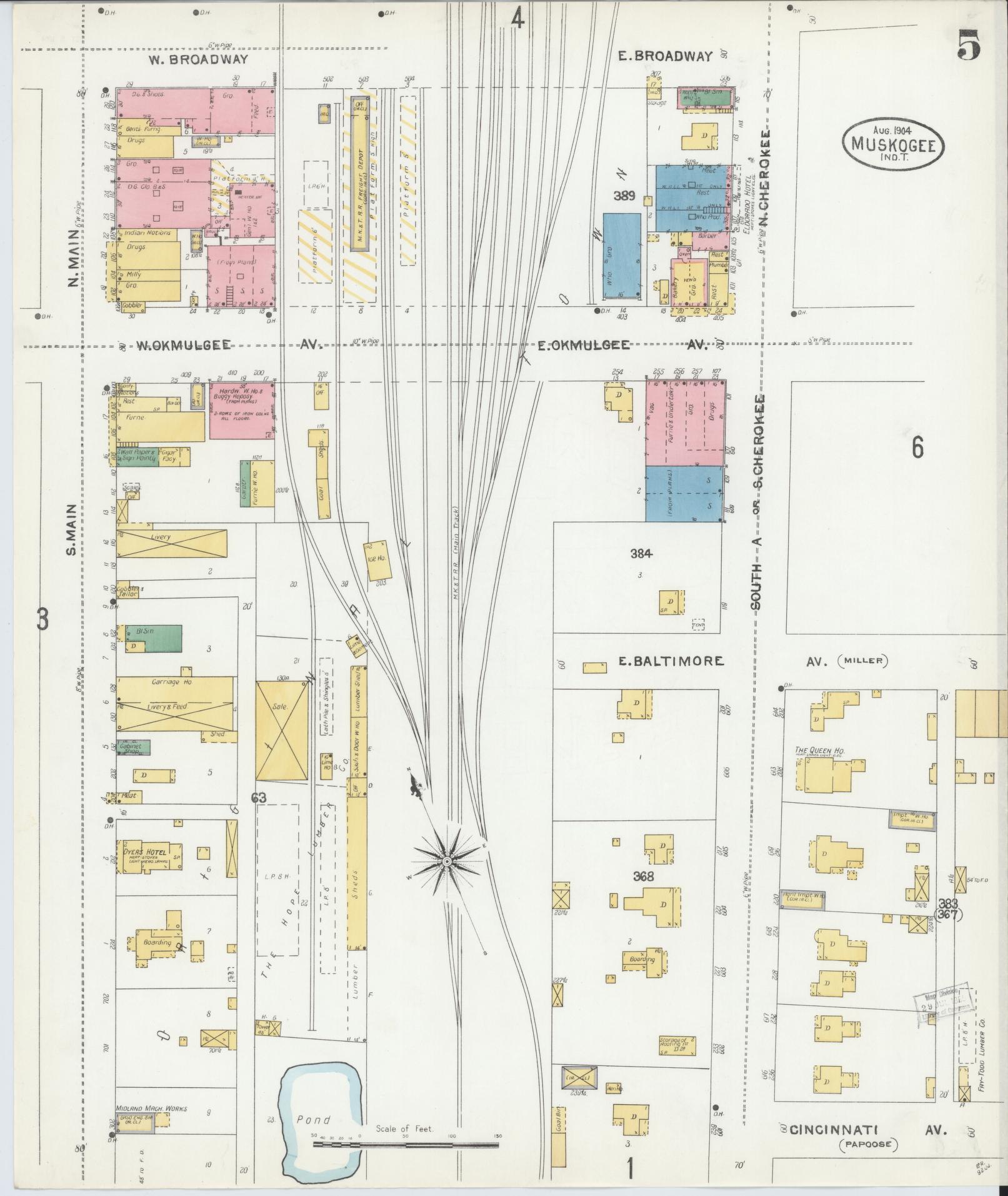 Sanborn Fire Insurance Map from Muskogee, Muskogee County, Oklahoma (1904), Sheet #0005 - Complete Map Set gallery image, historic Sanborn map, vintage wall art, Oklahoma Oklahoma