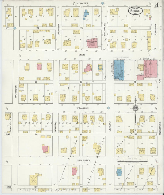 Sanborn Fire Insurance Map from Berne, Adams County, Indiana (1919), Sheet #0004 - Historic Sanborn Fire Insurance Map Print, vintage old map wall art, antique decor, genealogy gift, Indiana Indiana map
