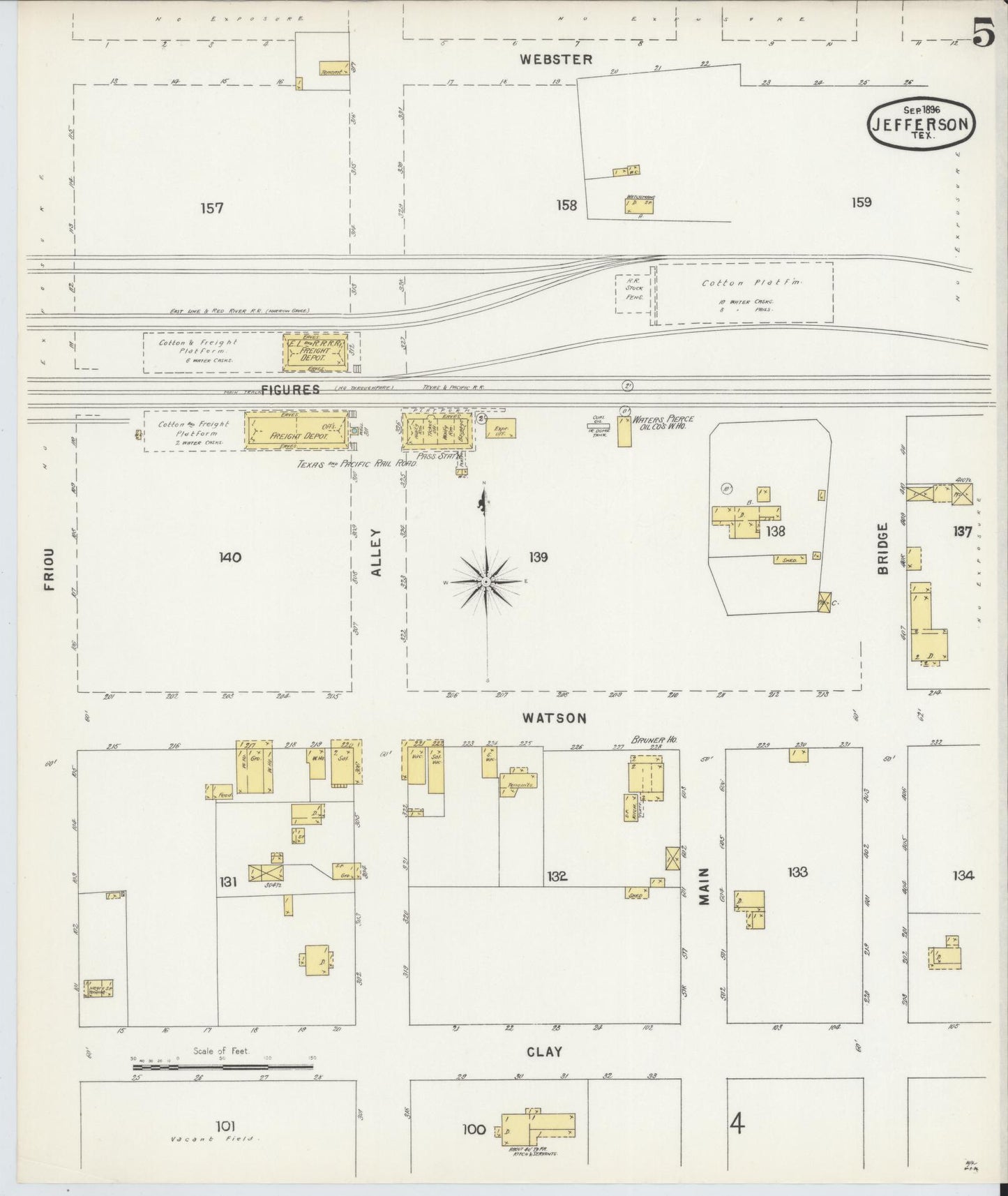 Sanborn Fire Insurance Map from Jefferson, Marion County, Texas (1896), Sheet #0005 - Complete Map Set gallery image, historic Sanborn map, vintage wall art, Texas Texas