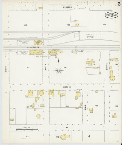 Sanborn Fire Insurance Map from Jefferson, Marion County, Texas (1896), Sheet #0005 - Complete Map Set gallery image, historic Sanborn map, vintage wall art, Texas Texas