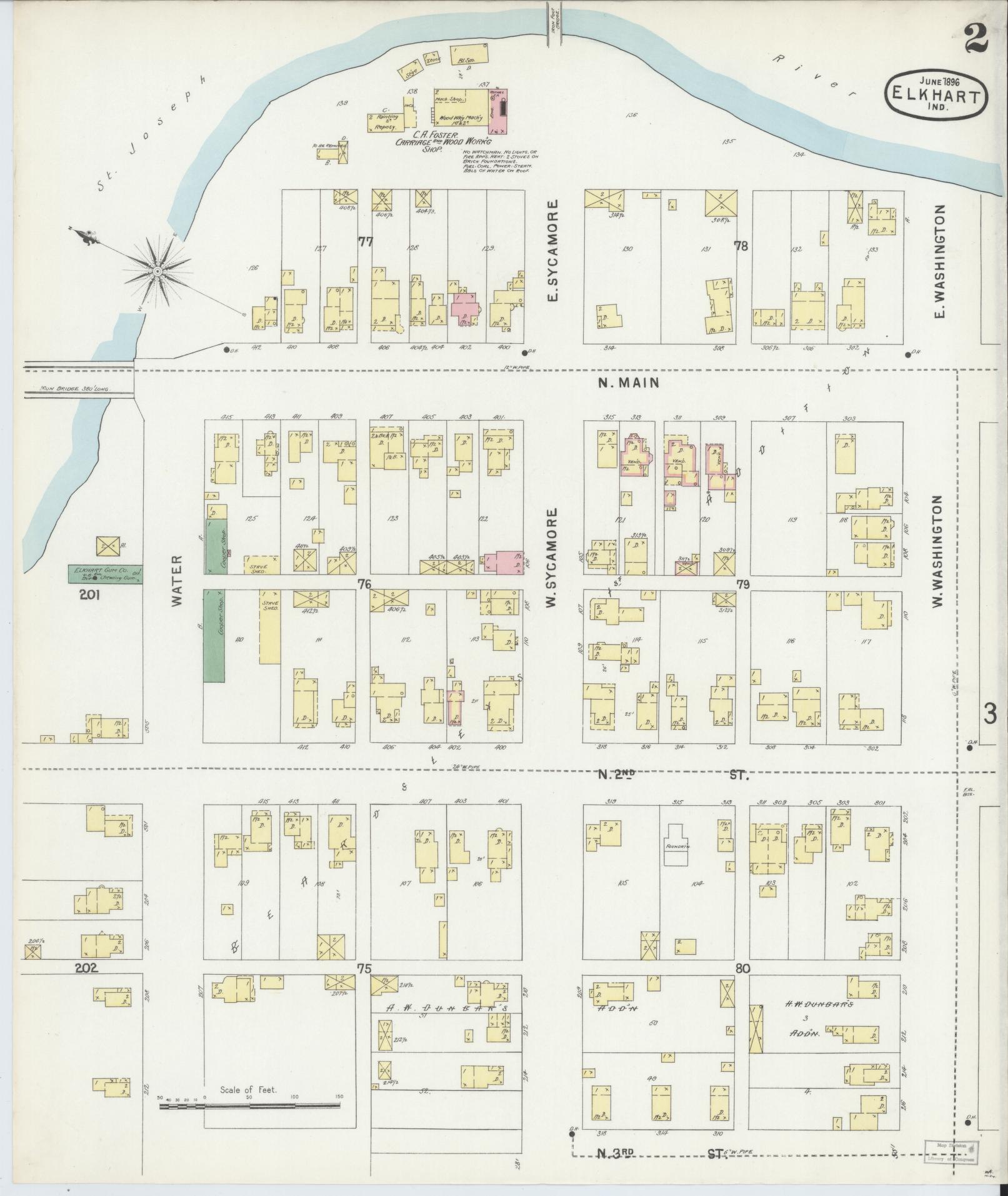 Sanborn Fire Insurance Map from Elkhart, Elkhart County, Indiana (1896), Sheet #0002 - Complete Map Set gallery image, historic Sanborn map, vintage wall art, Indiana Indiana