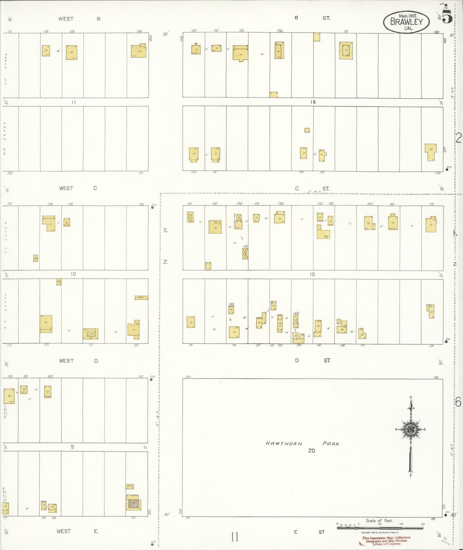 Sanborn Fire Insurance Map from Brawley, Imperial County, California (1922), Sheet #0005 - Historic Sanborn Fire Insurance Map Print, vintage old map wall art, antique decor, genealogy gift, California California map