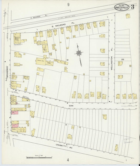 Sanborn Fire Insurance Map from Amityville, Suffolk County, New York (1915), Sheet #0003 - Historic Sanborn Fire Insurance Map Print, vintage old map wall art, antique decor, genealogy gift, New York New York map