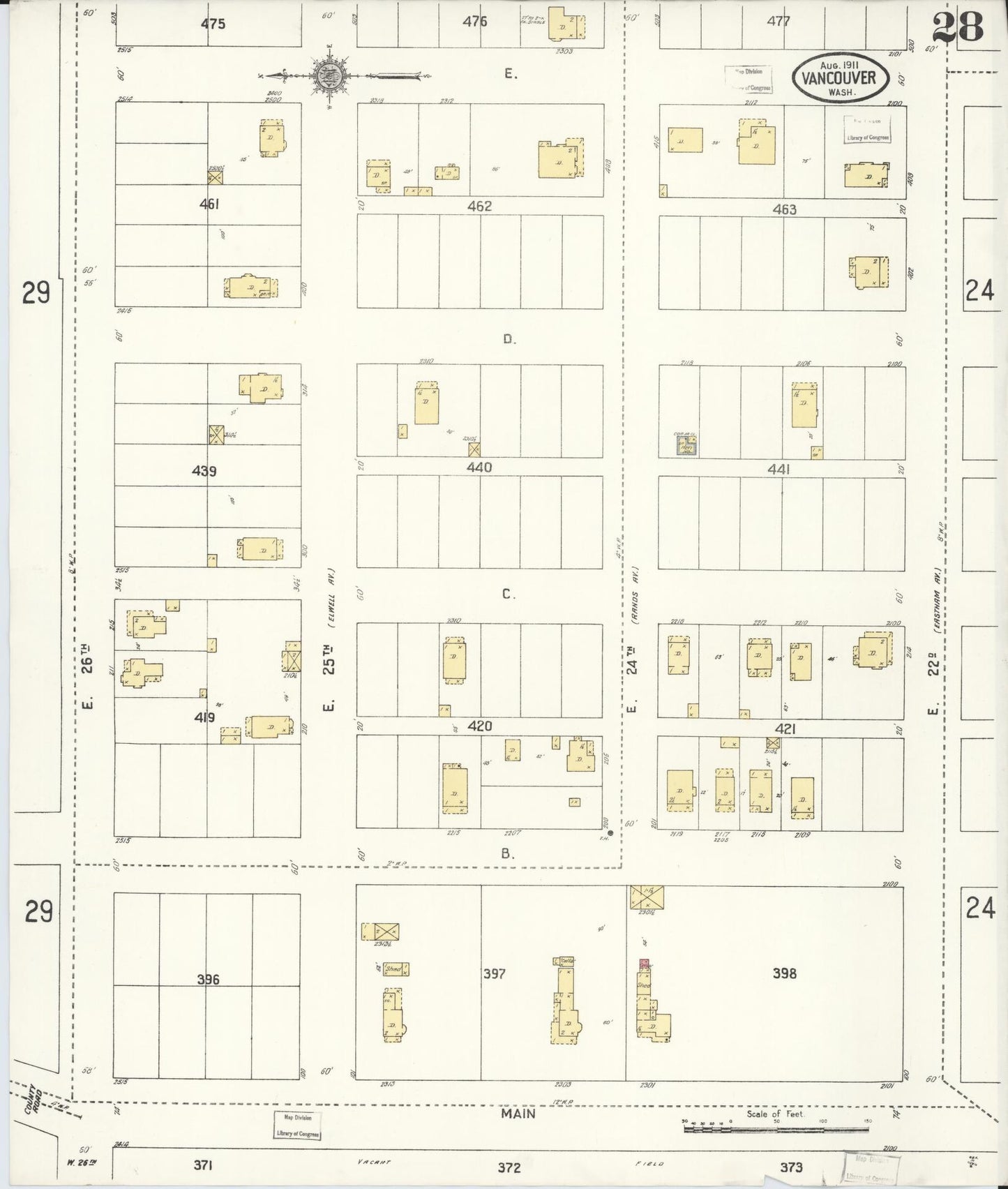 Sanborn Fire Insurance Map from Vancouver, Clark County, Washington (1911), Sheet #0028 - Complete Map Set gallery image, historic Sanborn map, vintage wall art, Washington Washington