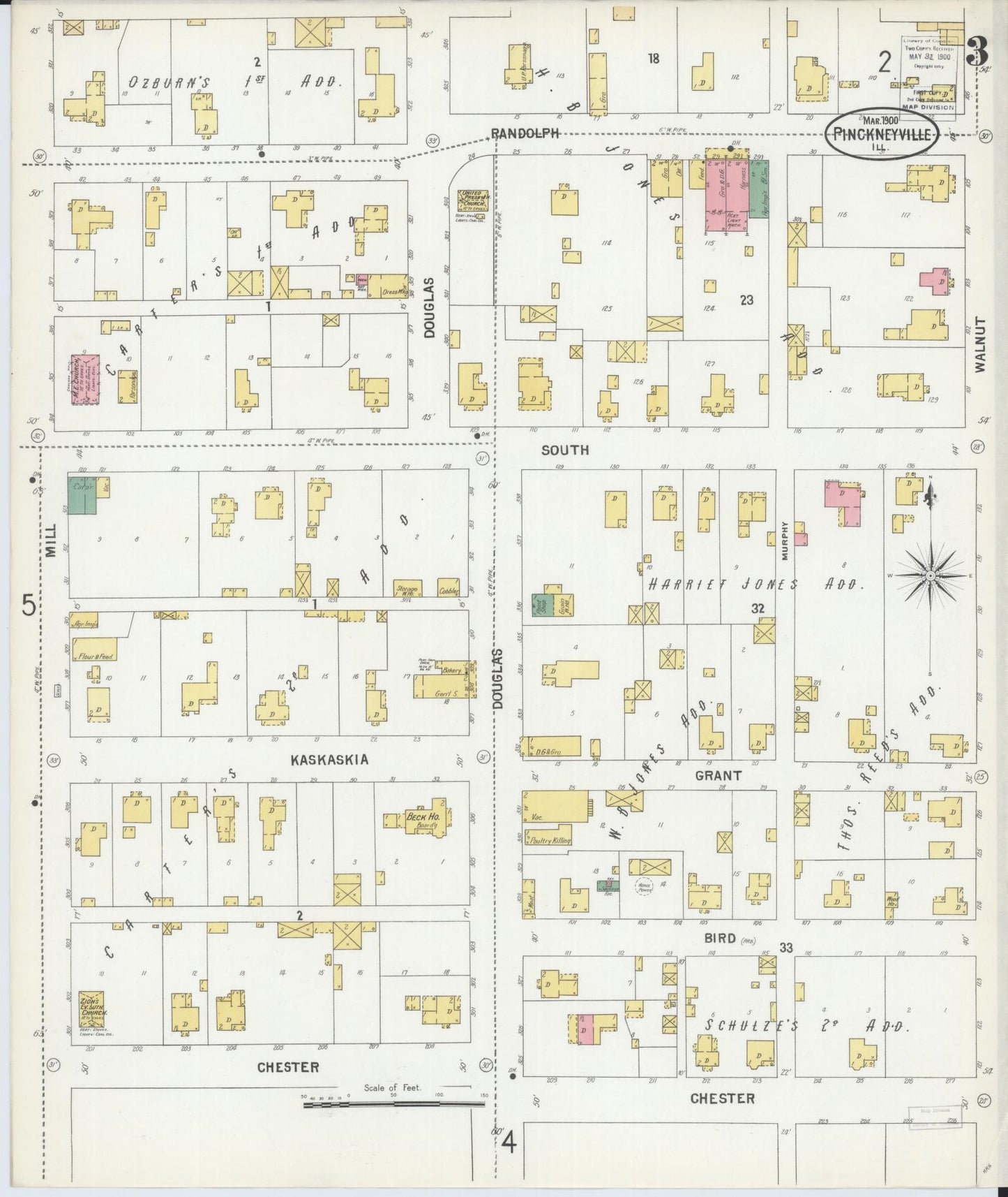 Sanborn Fire Insurance Map from Pinckneyville, Perry County, Illinois (1900), Sheet #0003 - Complete Map Set gallery image, historic Sanborn map, vintage wall art, Illinois Illinois