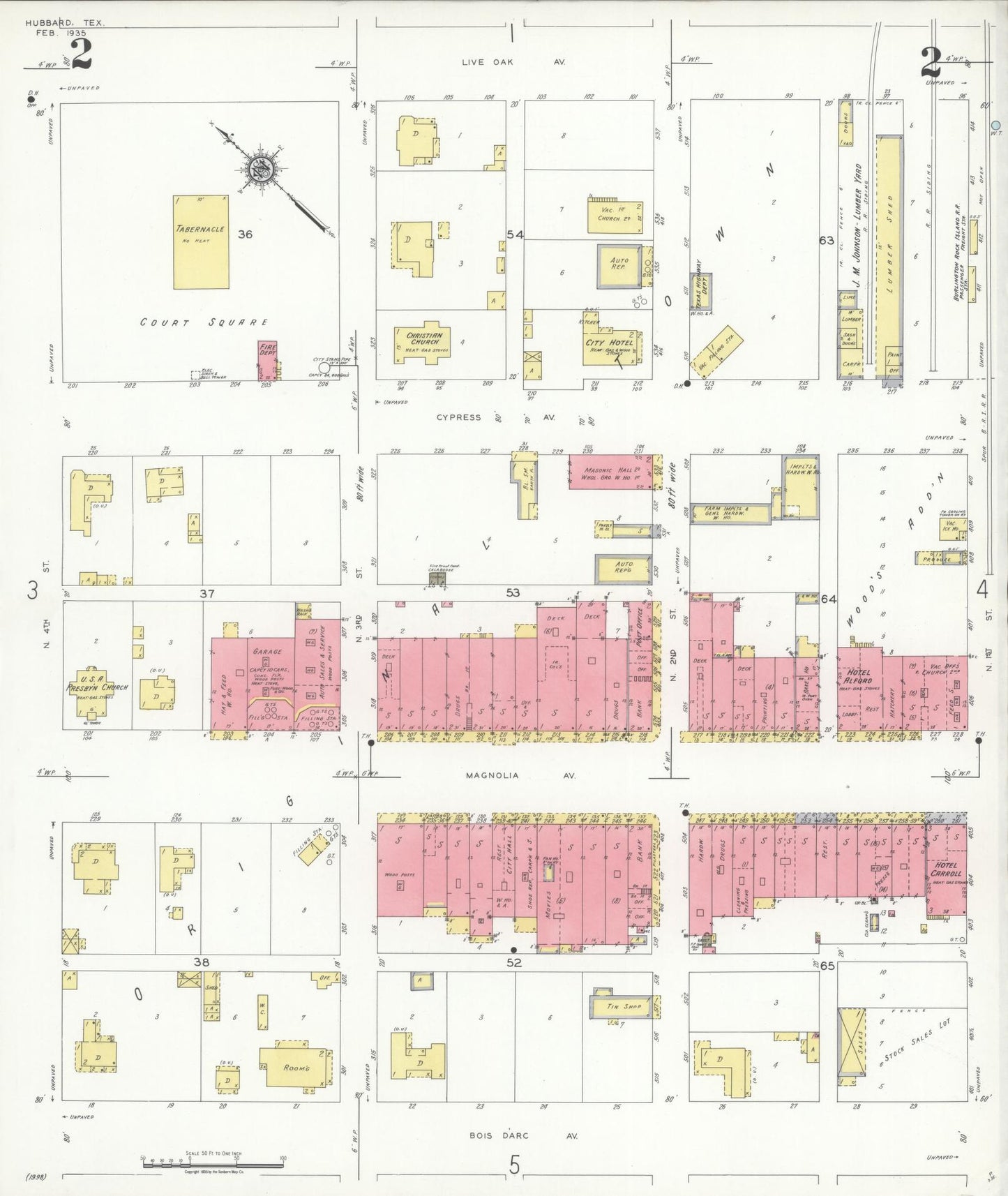 Sanborn Fire Insurance Map from Hubbard, Hill County, Texas (1935), Sheet #0002 - Historic Sanborn Fire Insurance Map Print, vintage old map wall art, antique decor, genealogy gift, Texas Texas map