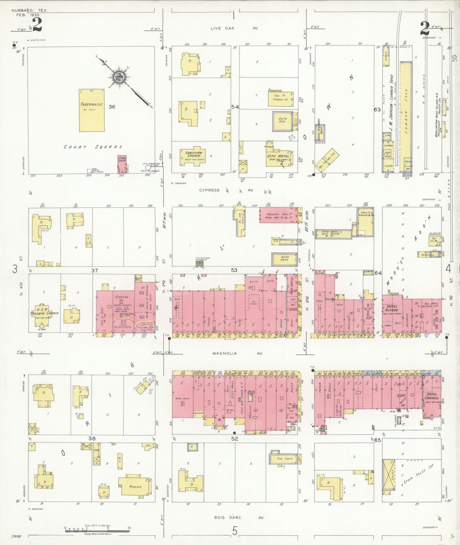 Sanborn Fire Insurance Map from Hubbard, Hill County, Texas (1935), Sheet #0002 - Historic Sanborn Fire Insurance Map Print, vintage old map wall art, antique decor, genealogy gift, Texas Texas map