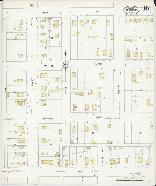 Sanborn Fire Insurance Map from Brainerd, Crow Wing County, Minnesota (1907), Sheet #0016 - Historic Sanborn Fire Insurance Map Print, vintage old map wall art, antique decor, genealogy gift, Minnesota Minnesota map