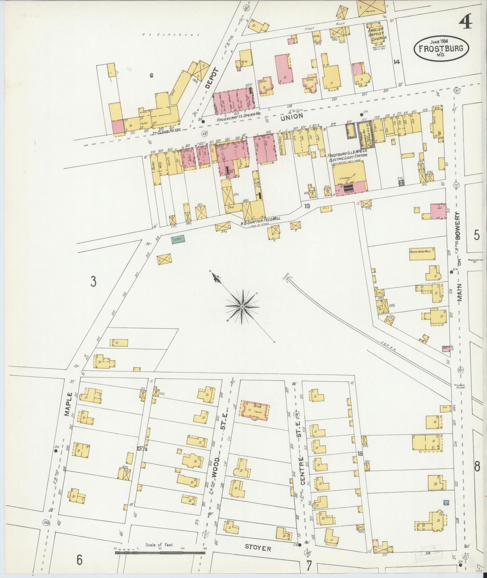 Sanborn Fire Insurance Map from Frostburg, Allegany County, Maryland (1904), Sheet #0004 - Historic Sanborn Fire Insurance Map Print, vintage old map wall art
