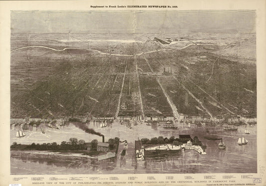 Bird's-eye view of the city of Philadelphia --its streets, avenues, and public buildings--and of the Centennial buildings in Fairmount Park. (1876) – Historic Bird’s-Eye View Panorama Print