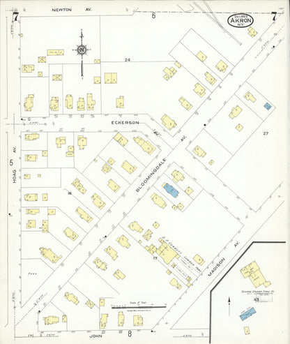 Sanborn Fire Insurance Map from Akron, Erie County, New York (1923), Sheet #0007 - Historic Sanborn Fire Insurance Map Print, vintage old map wall art, antique decor, genealogy gift, New York New York map
