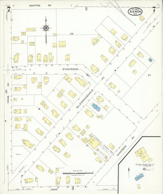 Sanborn Fire Insurance Map from Akron, Erie County, New York (1923), Sheet #0007 - Historic Sanborn Fire Insurance Map Print, vintage old map wall art, antique decor, genealogy gift, New York New York map