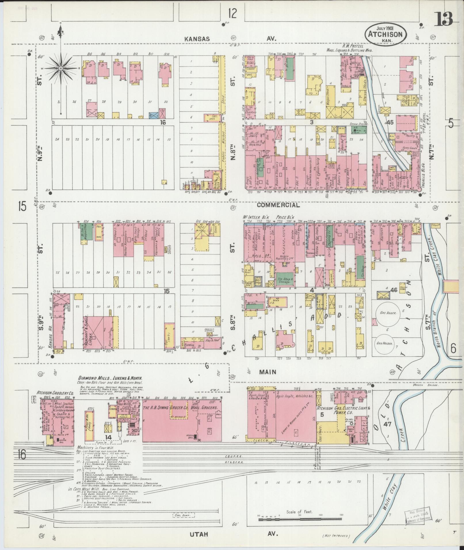 Sanborn Fire Insurance Map from Atchison, Atchison County, Kansas (1901), Sheet #0013 - Complete Map Set gallery image, historic Sanborn map, vintage wall art, Kansas Kansas