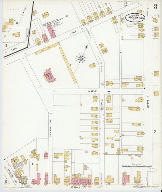 Sanborn Fire Insurance Map from Haddonfield, Camden County, New Jersey (1908), Sheet #0003 - Historic Sanborn Fire Insurance Map Print, vintage old map wall art, antique decor, genealogy gift, New Jersey New Jersey map