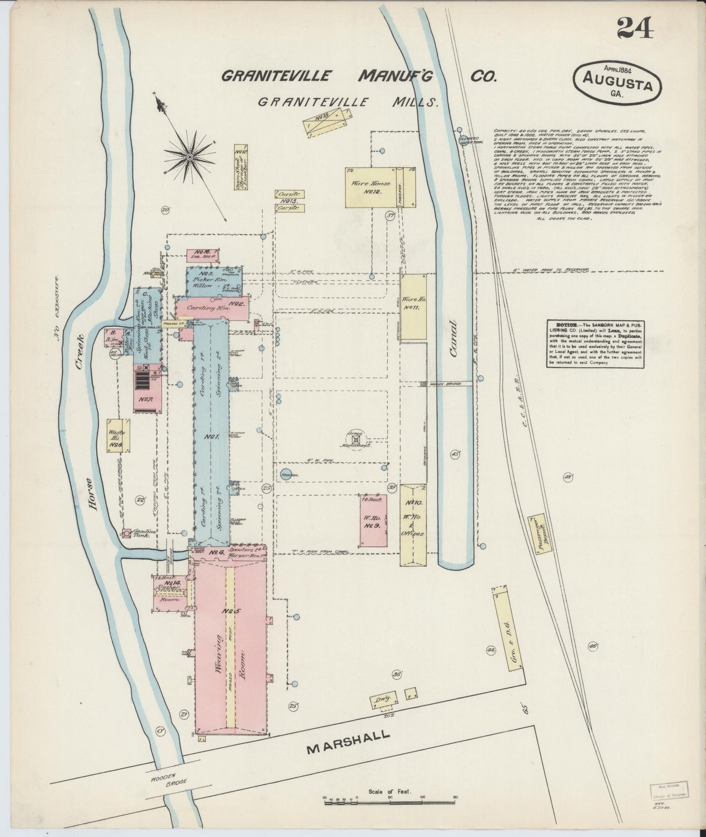 Sanborn Fire Insurance Map from Augusta, Richmond County, Georgia (1884), Sheet #0024 - Historic Sanborn Fire Insurance Map Print, vintage old map wall art, antique decor, genealogy gift, Georgia Georgia map