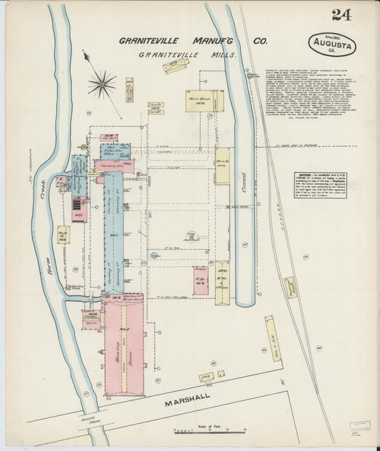 Sanborn Fire Insurance Map from Augusta, Richmond County, Georgia (1884), Sheet #0024 - Historic Sanborn Fire Insurance Map Print, vintage old map wall art, antique decor, genealogy gift, Georgia Georgia map