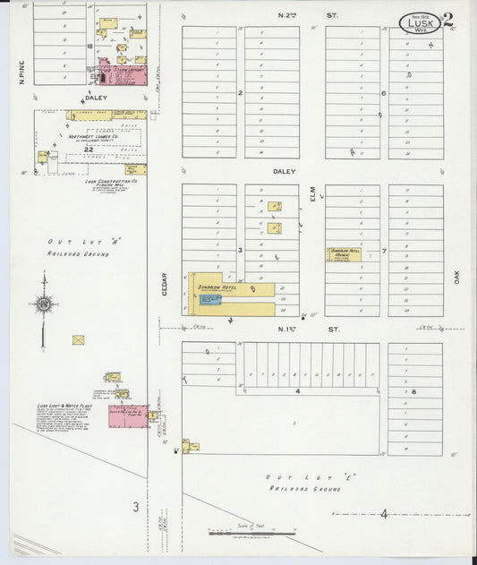 Sanborn Fire Insurance Map from Lusk, Niobrara County, Wyoming (1919), Sheet #0002 - Historic Sanborn Fire Insurance Map Print, vintage old map wall art, antique decor, genealogy gift, Wyoming Wyoming map