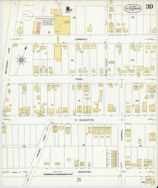 Sanborn Fire Insurance Map from Petersburg, Independent Cities, Virginia (1908), Sheet #0039 - Historic Sanborn Fire Insurance Map Print, vintage old map wall art, antique decor, genealogy gift, Virginia Virginia map