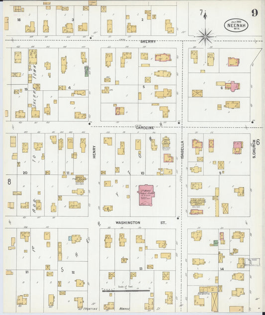 Sanborn Fire Insurance Map from Neenah, Winnebago County, Wisconsin (1900), Sheet #0009 - Historic Sanborn Fire Insurance Map Print, vintage old map wall art, antique decor, genealogy gift, Wisconsin Wisconsin map